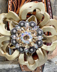 One Ear Headstall / Bridle - Gold Flower & European Crystal Conchos