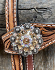 One Ear Headstall / Bridle - Gold Flower & European Crystal Conchos