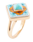 Talavera Tile Blue Turquoise Golden Ring