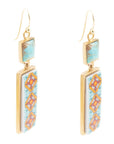 Talavera Tile and Blue Turquoise Golden Dangle Earrings