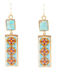 Talavera Tile and Blue Turquoise Golden Dangle Earrings