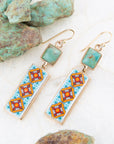 Talavera Tile and Blue Turquoise Golden Dangle Earrings