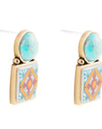 Talavera Tile Blue Turquoise Golden Drop Earrings