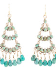Triple the Blue Turquoise Golden Chandelier Earrings