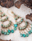 Triple the Blue Turquoise Golden Chandelier Earrings
