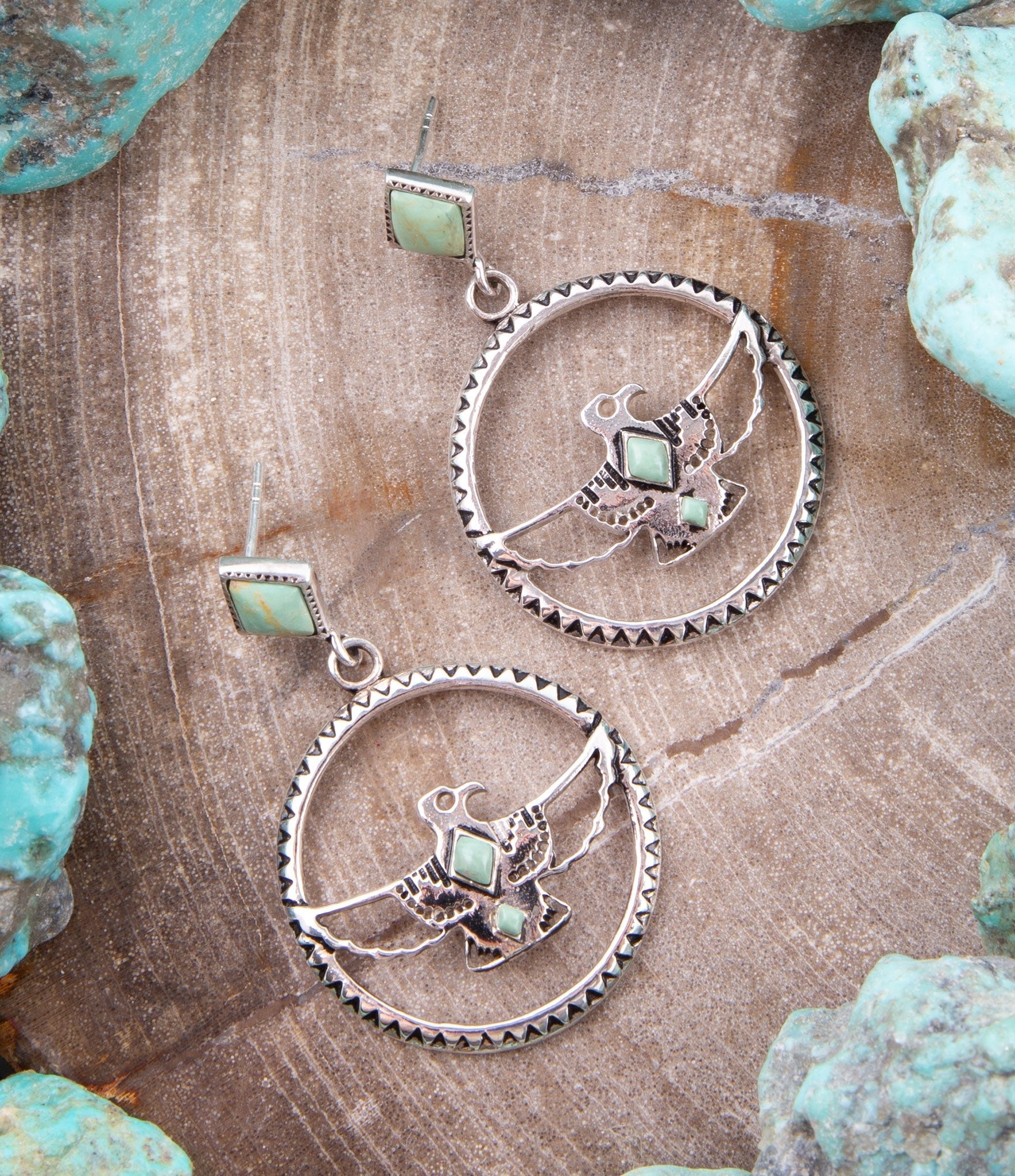 Thunderbird Green Turquoise and Sterling Silver Earrings