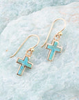 Touch of Blue Turquoise Golden Cross Drop Earrings