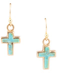 Touch of Blue Turquoise Golden Cross Drop Earrings