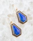 Trapezoid Tile Blue Lapis Golden Earrings
