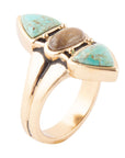 Tri-Stone Blue Turquoise and Grey Labradorite Golden Ring