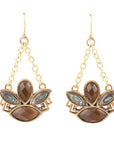 Tribecca Blue Abalone Black Smoky Quartz Golden Drop Earrings