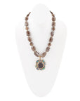 Tribecca Blue Abalone and Black Smoky Quartz Golden Statement Necklace