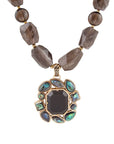 Tribecca Blue Abalone and Black Smoky Quartz Golden Statement Necklace