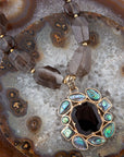 Tribecca Blue Abalone and Black Smoky Quartz Golden Statement Necklace