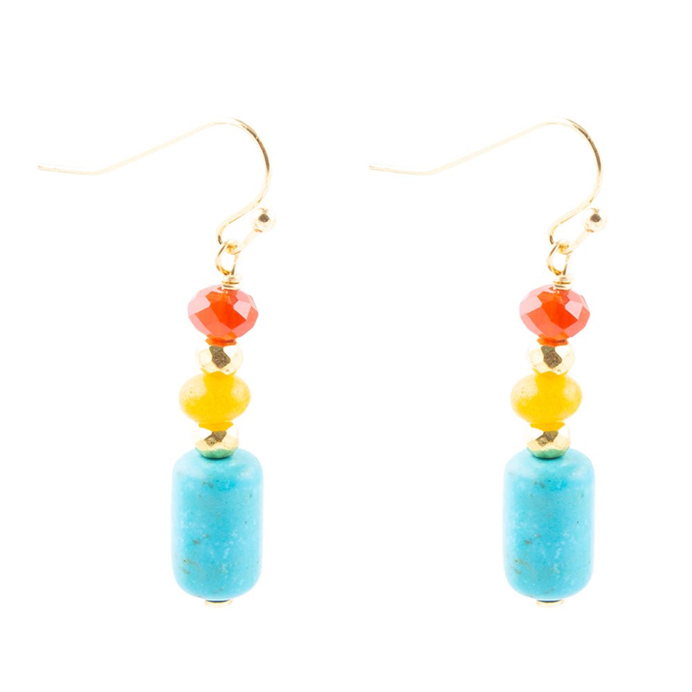 Triple Drop Magnesite and Jade Earrings