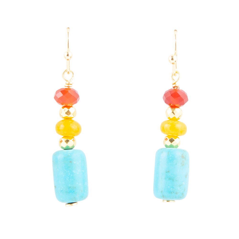 Triple Drop Magnesite and Jade Earrings
