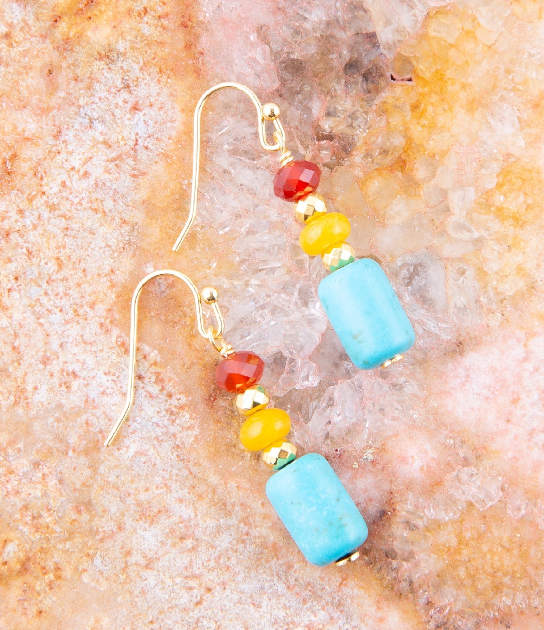 Triple Drop Magnesite and Jade Earrings