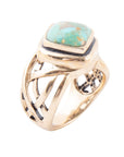 Blue Turquoise and Golden Bronze Cut Out Ring