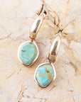 Blue Turquoise and Golden Bronze Half Hoop Earrings