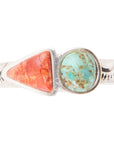 Blue Turquoise and Orange Coral Duo Sterling Silver Ring