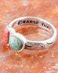 Blue Turquoise and Orange Coral Duo Sterling Silver Ring