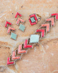 Turquoise and Coral Tapestry Drop Earrings