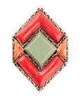Turquoise and Coral Tapestry Ring