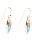 Blue Turquoise and Orange Spiny Oyster Matrix Golden Drop Earrings