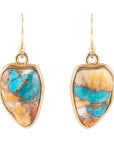 Blue Turquoise and Orange Spiny Oyster Matrix Golden Drop Earrings