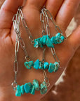 Turquoise Chips Paperclip Chain Necklace
