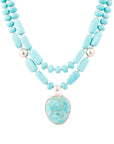 Double Stranded Blue Turquoise Sterling Silver Statement Pendant Necklace