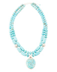 Double Stranded Blue Turquoise Sterling Silver Statement Pendant Necklace