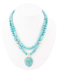 Double Stranded Blue Turquoise Sterling Silver Statement Pendant Necklace