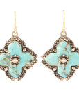 Blue Turquoise Maltese Golden Cross Earrings