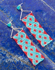 Turquoise Woven Seed Bead Earrings