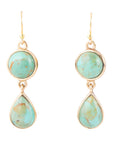 Two Blue Turquoise Golden Drop Earrings