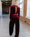 Red Velvet Keyhole Jumpsuit -clearance
