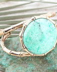 Vibrant Green Chrysoprase Golden Bamboo Statement Cuff Bracelet