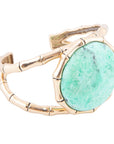 Vibrant Green Chrysoprase Golden Bamboo Statement Cuff Bracelet
