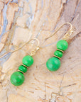 Vibrant Green Magnesite Golden Drop Earrings
