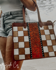 Virginia Cowhide Checkered Concealed Carry Tote Handbag