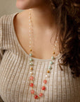 Watermelon Kiss Mint Jasper Golden Long Necklace