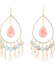 Watermelon Kiss Mint Blue Jasper Chandelier Golden Earrings