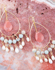 Watermelon Kiss Mint Blue Jasper Chandelier Golden Earrings