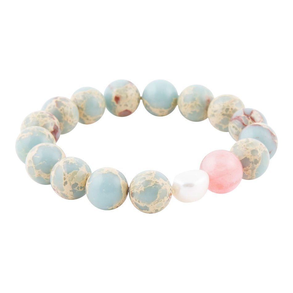 Watermelon Kiss Mint Blue Jasper Stretch Bracelet
