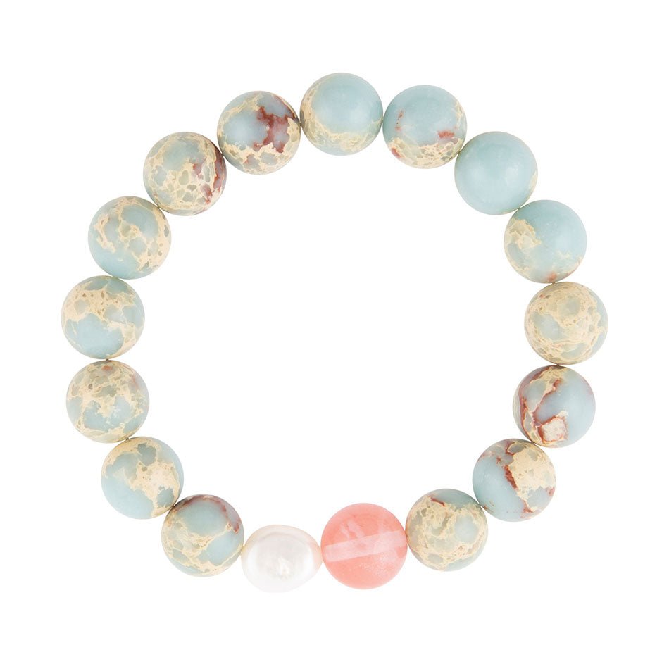 Watermelon Kiss Mint Blue Jasper Stretch Bracelet