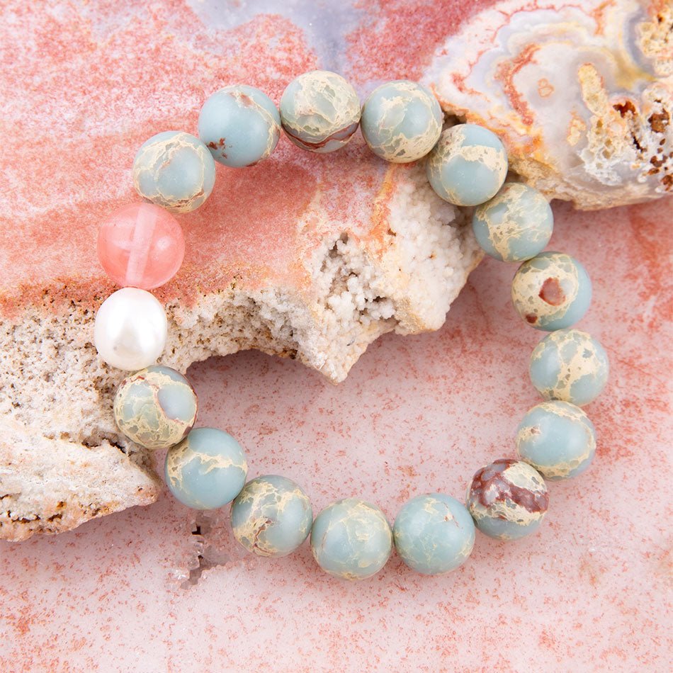 Watermelon Kiss Mint Blue Jasper Stretch Bracelet