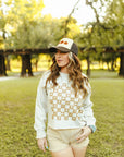 Western Checkers Raw Crop Graphic Sweatshirt