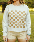 Western Checkers Raw Crop Graphic Sweatshirt