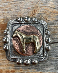 Antique Silver Square Concho with Gold Horse 1.5" W186L